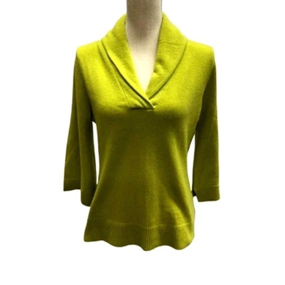 Henry New York Sweater Womens Large Lime Green Cashmere Shawl Collar 3/4 Sleeve